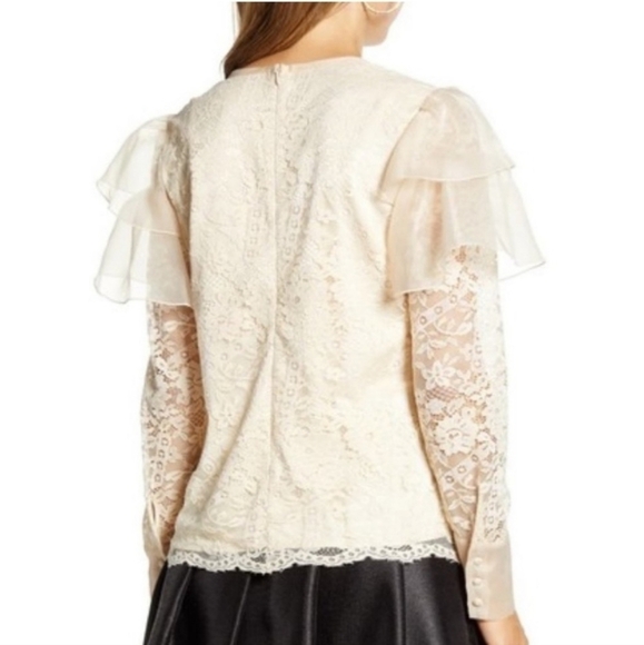 Rachel Parcell Lace Flutter Sleeve‎ Beige Top Small - Picture 4 of 8